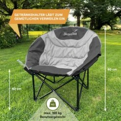 Skandika Moonchair Sirkka – Campingstoelen – Klapstoel – Vouwstoel – Kampeerstoel - Grote, Comfortabele, Campingstoel Opvouwbaar, Gepolsterd, Koelvak, Drinkhouder, Draaggreep En Draagtas, Antislipvoetjes - Max. 150 Kg – Zwart/grijs -Buitenkampeeruitrusting 1200x1200 223