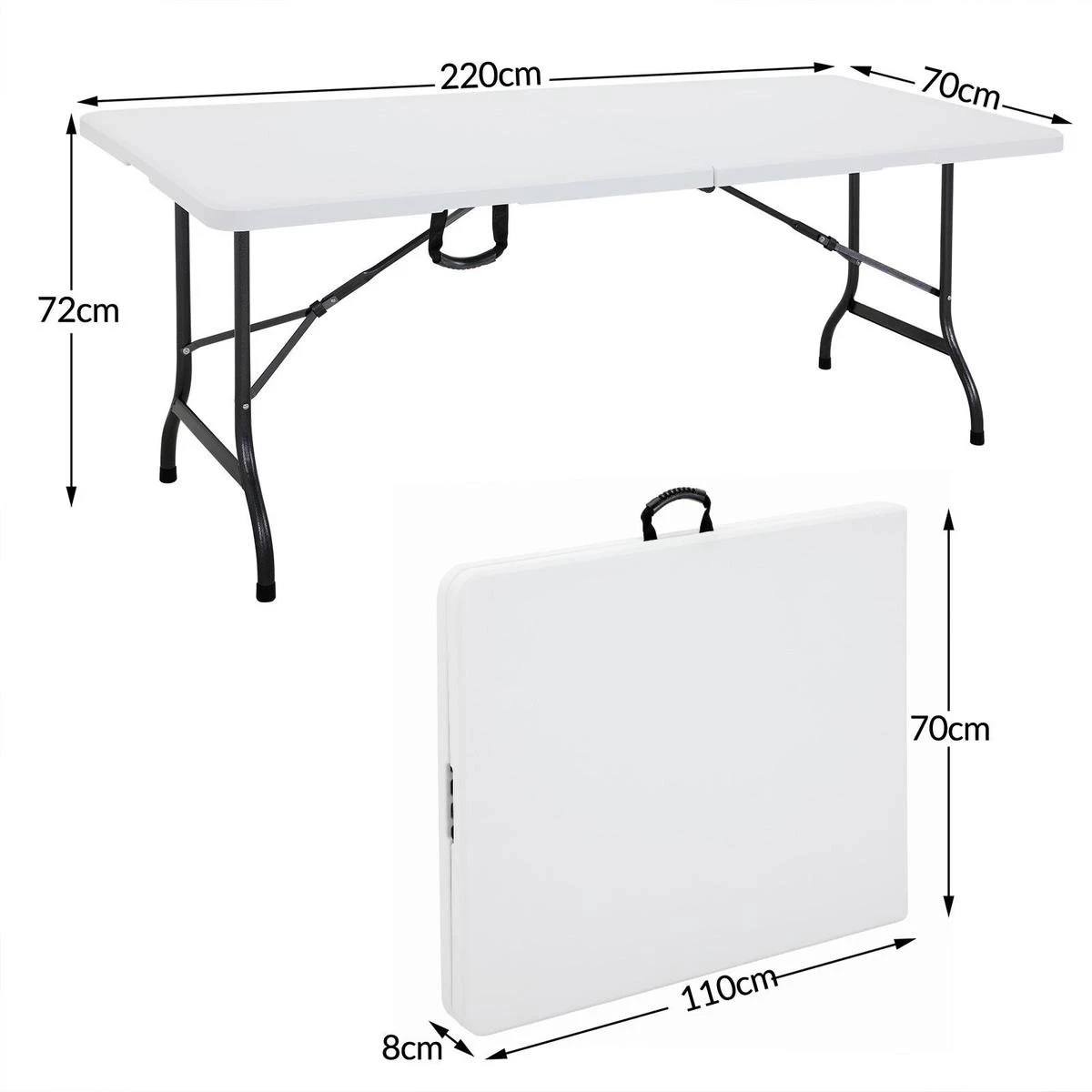 Casaria Tuintafel Opvouwbaar – Met Draaggreep 220x70 Cm – Wit 12 Casaria Tuintafel Opvouwbaar – Met Draaggreep 220x70 Cm – Wit - Afbeelding 10