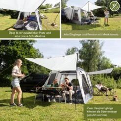 Skandika Pitea XL CROSS Tent – Koepeltenten - Autotent – Campingtent Voor SUV, Caddy, Auto, CUV - Voor Max. 4 Personen – Vrijstaand – Met/zonder Slaapcabine – Max. Stahoogte 230 Cm – 3000mm Waterkolom - 475 X 290 X 230 Cm (LxBxH) – Kamperen - Grijs -Buitenkampeeruitrusting 1200x1200 26