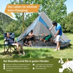 Skandika Tipii II Tent – Tipi-tenten – Teepee – 8 Persoons Campingtent – Muggengaas – 250 Cm Stahoogte – Uitneembare Tentvloer – 3000 Mm Waterkolom – Indische Tent, Partytent, Festivaltent – Outdoor, Camping, Tuin – Kamperen – Grijs/turquoise -Buitenkampeeruitrusting 1200x1200 30