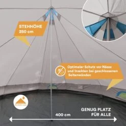 Skandika Tipii II Tent – Tipi-tenten – Teepee – 8 Persoons Campingtent – Muggengaas – 250 Cm Stahoogte – Uitneembare Tentvloer – 3000 Mm Waterkolom – Indische Tent, Partytent, Festivaltent – Outdoor, Camping, Tuin – Kamperen – Grijs/turquoise -Buitenkampeeruitrusting 1200x1200 32