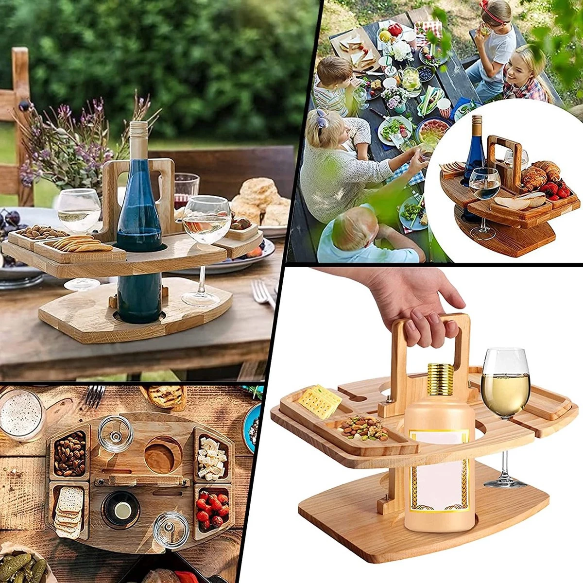 Merkloos Houten Outdoor Wijntafel Draagbare Houten Picknicktafel Mini Campingtafels Met Wijnglas Houder Voor Tuin Outdoor Camping Picknick Strand - Plataan Hout - Wijn 4 Merkloos Houten Outdoor Wijntafel Draagbare Houten Picknicktafel Mini Campingtafels Met Wijnglas Houder Voor Tuin Outdoor Camping Picknick Strand - Plataan Hout - Wijn - Afbeelding 2