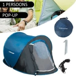 Dunlop Pop Up Tent 220 X 120 X 90 Cm - Grijs/ Blauw - 1 Persoons -Buitenkampeeruitrusting 1200x1200 39