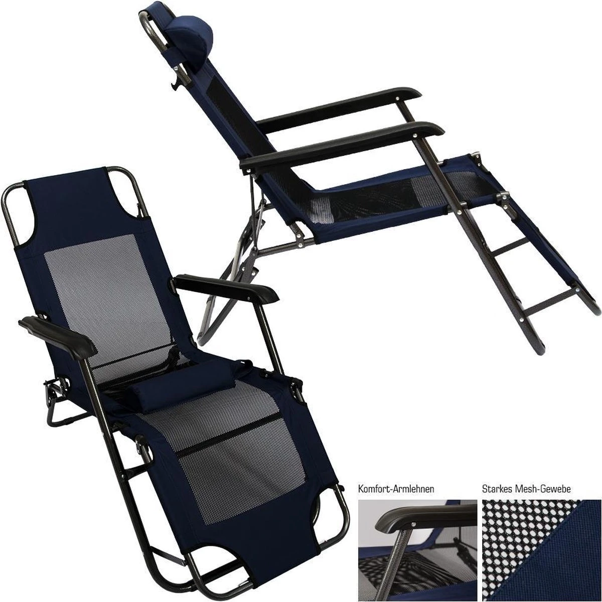 Ligstoel 155x60cm - Opvouwbaar Campingstoel Ligbed Strandstoel Tuinstoel Vouwligstoel Blauw 17 Ligstoel 155x60cm - Opvouwbaar Campingstoel Ligbed Strandstoel Tuinstoel Vouwligstoel Blauw - Afbeelding 15