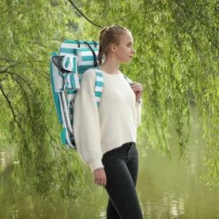 Strandstoel Met Afneembare Hoofdsteun, Draagbare Klapstoel, Campingstoel, Rugleuning Tot 180° Verstelbaar, Met Bekerhouder En Zijvak, Groene En Witte Strepen GCB62JW -Buitenkampeeruitrusting 1200x1200 424