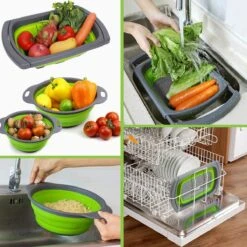 Buxibo - 3-Delige Keuken Vergiet Set Inklapbaar Groen/Grijs -Buitenkampeeruitrusting 1200x1200 611