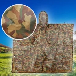 Regenponcho / Fietsponcho Herbruikbaar Voor Volwassenen ( Dames En Heren ) - 200x110cm - 100% Ripstop Polyester - Camouflage -Buitenkampeeruitrusting 1200x1200 651