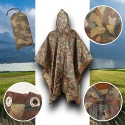 Regenponcho / Fietsponcho Herbruikbaar Voor Volwassenen ( Dames En Heren ) - 200x110cm - 100% Ripstop Polyester - Camouflage -Buitenkampeeruitrusting 1200x1200 653