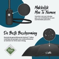 Sunflake Stormparaplu Opvouwbaar - Stormbestendig Tot 140km/u - Automatisch Uitklapbaar - Incl. Beschermhoes En Reisetui - Zwart -Buitenkampeeruitrusting 1200x1200 737