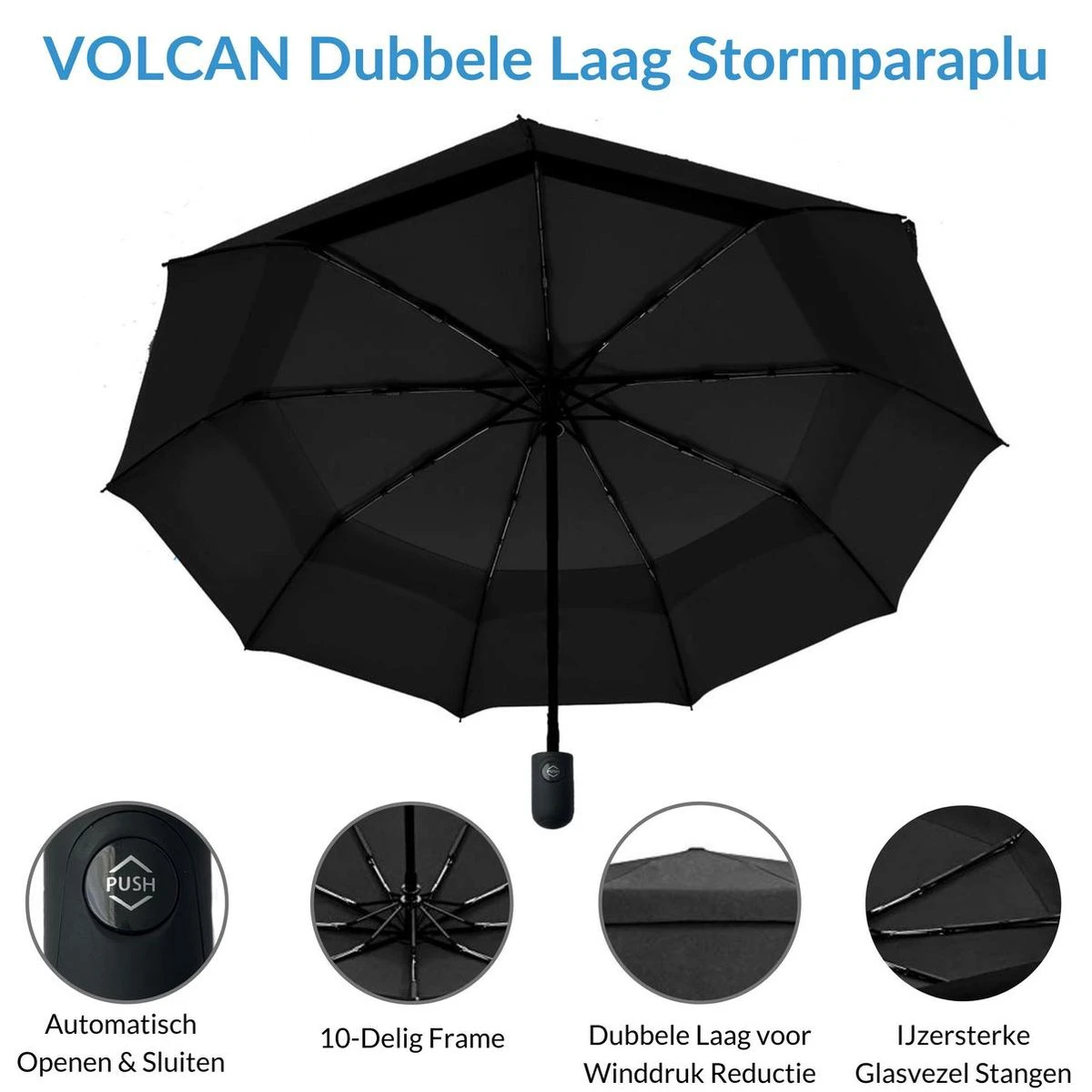 Volcan Stormparaplu Opvouwbaar - Stormparaplu's - Inklapbaar - Ø 105 Cm - Windproof Tot 100km P/u - Grote Paraplu - Automatisch - Zwart 11 Volcan Stormparaplu Opvouwbaar - Stormparaplu's - Inklapbaar - Ø 105 Cm - Windproof Tot 100km P/u - Grote Paraplu - Automatisch - Zwart - Afbeelding 9