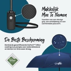 Sunflake Stormparaplu Opvouwbaar - Stormbestendig Tot 140km/u - Automatisch Uitklapbaar - Incl. Beschermhoes En Reisetui - Blauw -Buitenkampeeruitrusting 1200x1200 779
