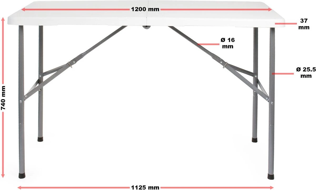 Toboli Klaptafel 120x60x74cm Campingtafel Wit; Bijzettafel, Inklapbare Tafel - Multistrobe 6 Toboli Klaptafel 120x60x74cm Campingtafel Wit; Bijzettafel, Inklapbare Tafel - Multistrobe - Afbeelding 4
