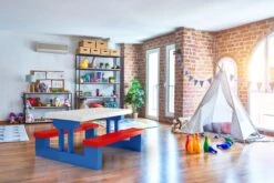 Merkloos Kinder Picknicktafel Met Parasol - Blauw -Buitenkampeeruitrusting 1200x800 103