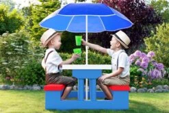 Merkloos Kinder Picknicktafel Met Parasol - Blauw -Buitenkampeeruitrusting 1200x800 104