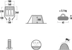 High Peak Lichtgewicht Tunneltent Kite 3 LW, Trekking Tent 3 Personen, 3,1 Kg, Aluminium Stokken, 3000 Mm Waterdicht, Extra Lang 230 Cm -Buitenkampeeruitrusting 1200x833