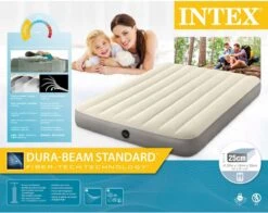 Intex Luchtbedset Intex Luchtbed - Twijfelaar - 137 X 191 X 25 Cm - Beige + Intex Elektrische Pomp - 650 Liter/min + Hoeslaken Zwart + Reparatieset -Buitenkampeeruitrusting 1200x950 1