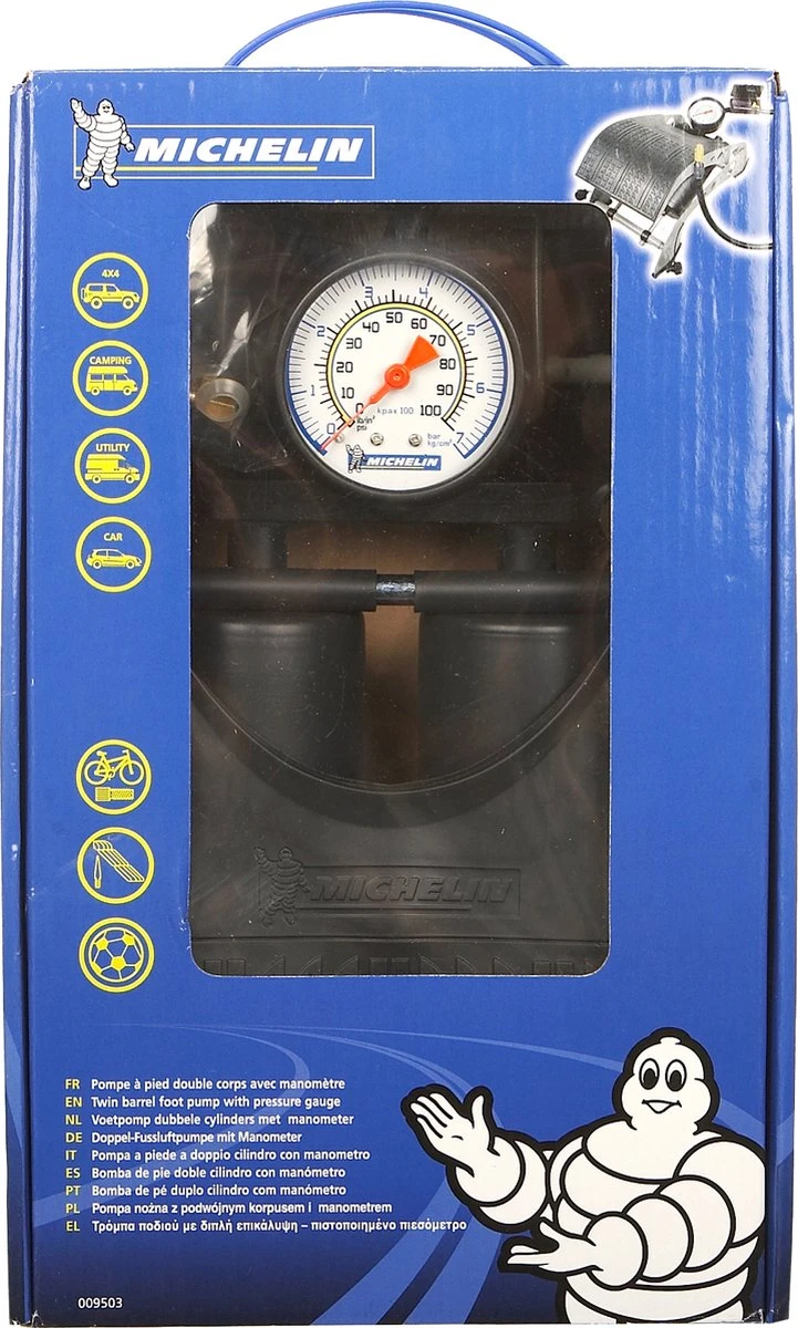 Michelin Voetpomp Dubbele Cilinder - Met Manometer - 7 Bar 4 Michelin Voetpomp Dubbele Cilinder - Met Manometer - 7 Bar - Afbeelding 2